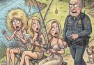 Three blondes were sitting by the side of a river